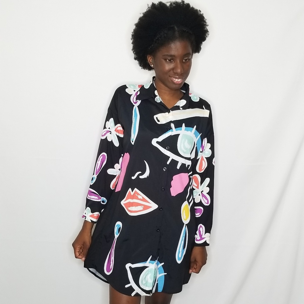 Akira Abstract Face Button Down Dress